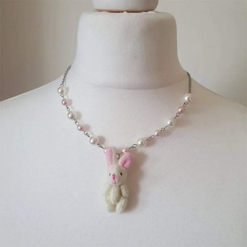 Kawaii Plush Bunny Beaded Pendant Necklace