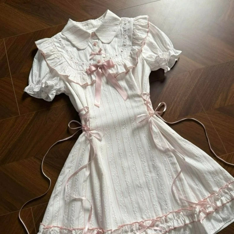 Kawaii White Sweet Lolita Ruffle Mini Dress with Peter Pan Collar
