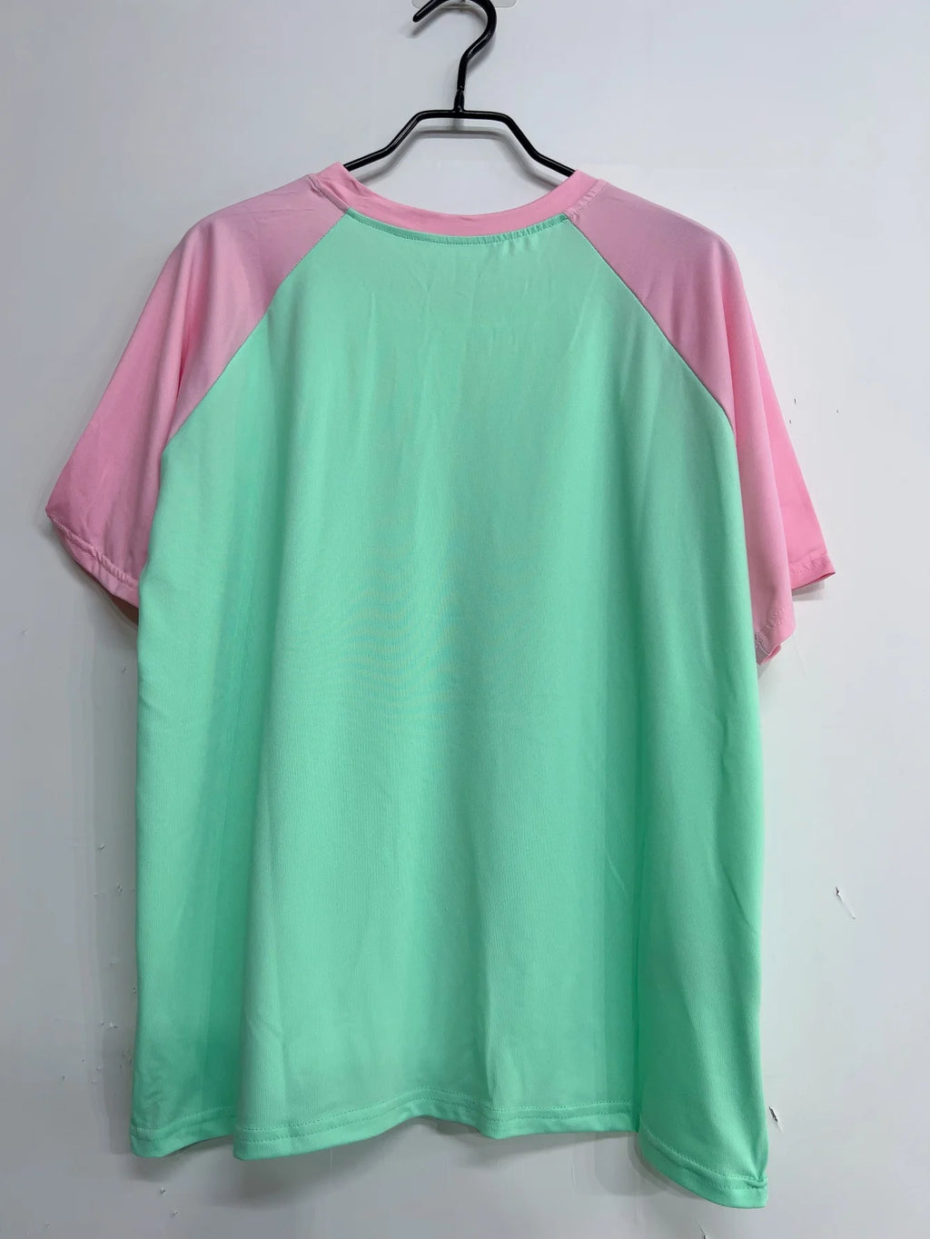 Kawaii Mint Green and Pink Raglan Cartoon Graphic T-Shirt