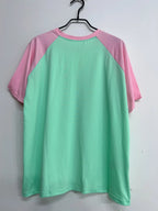 Kawaii Mint Green and Pink Raglan Cartoon Graphic T-Shirt