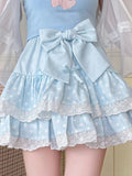 Kawaii Bow Polka-Dot Tiered Mini Skirt