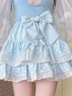 Kawaii Bow Polka-Dot Tiered Mini Skirt