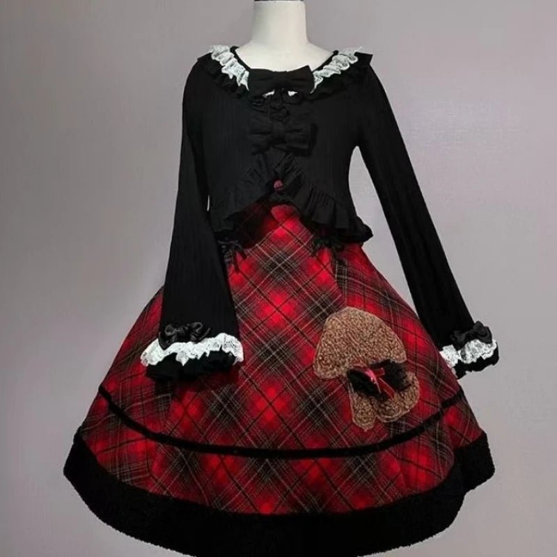 Kawaii Women’s Ruffled Bow Knit Cropped Cardigan