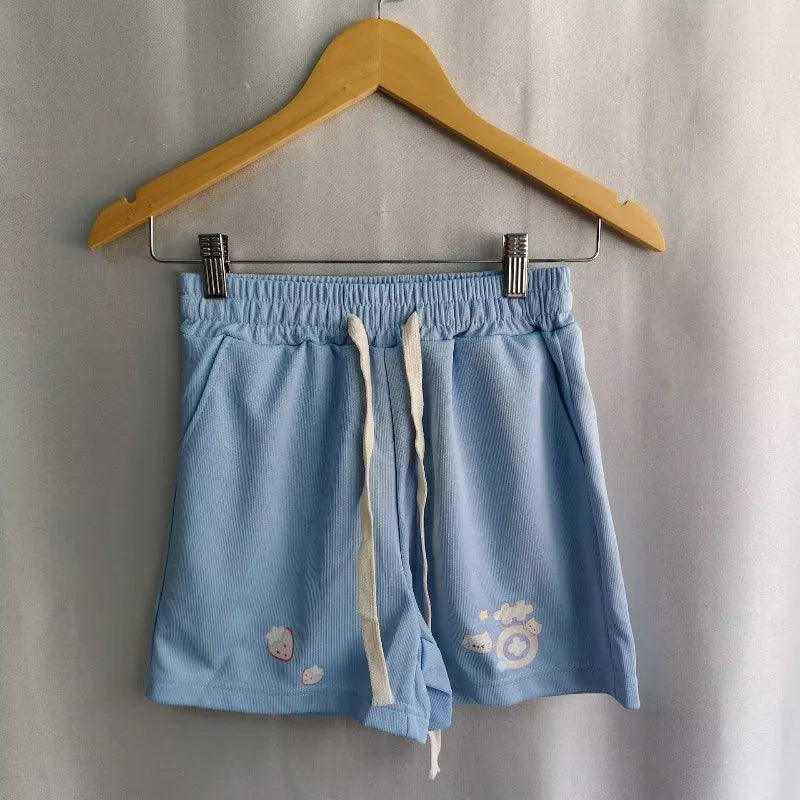 Women's Kawaii Cartoon Cat High-Waisted Shorts