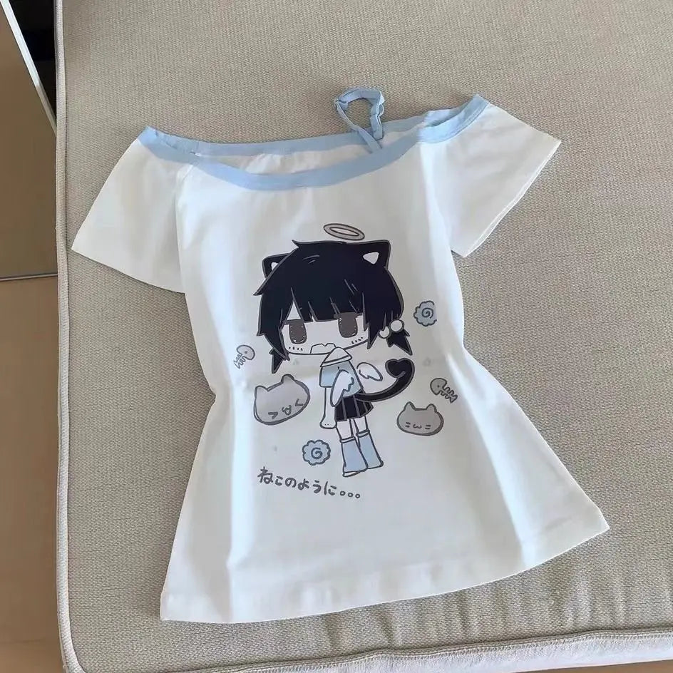 Women's Kawaii Cat Graphic Short-Sleeve T-Shirt