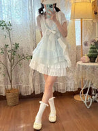 Kawaii Women's Lace Bow Detail 3-Piece Mini Dress Set
