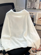 Kawaii Beige White Cat Graphic Knit Pullover Sweater