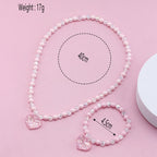 Kawaii Pink Heart Beaded Necklace and Bracelet Set