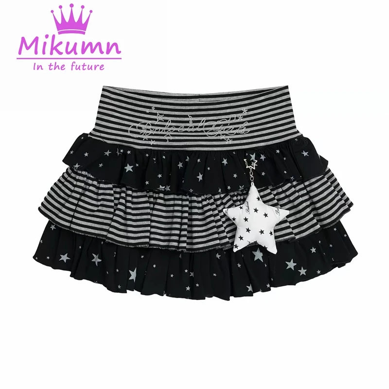Kawaii Star & Stripe Ruffle Mini Skirt