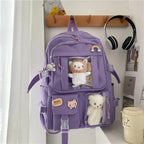 Kawaii Multi-Pocket Backpack – White, Purple or Black