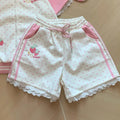 Kawaii Women's Strawberry Embroidered Star-Print Shorts with Lace Trim