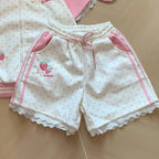 Kawaii Women's Strawberry Embroidered Star-Print Shorts with Lace Trim