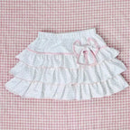 Kawaii Polka Dot Ruffle Mini Skirt with Bow