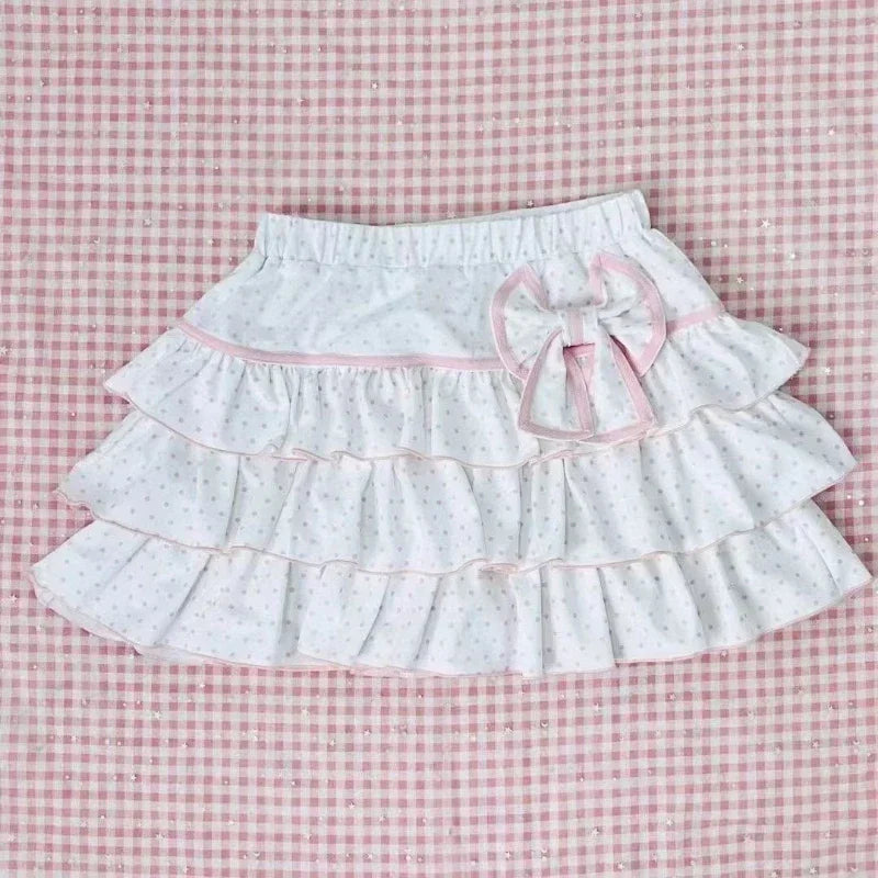 Kawaii Polka Dot Ruffle Mini Skirt with Bow