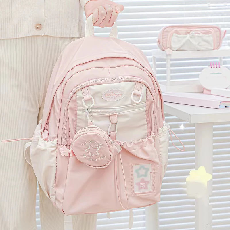 Kawaii Multi-Compartment Backpack with Mini Pouch