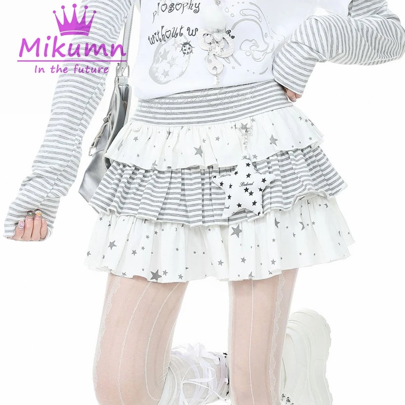 Kawaii Star & Stripe Ruffle Mini Skirt