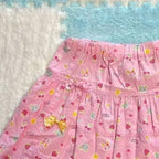 Kawaii Pink Fruit-and-Character Print Tiered Mini Skirt with Lace Trim