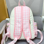 Kawaii Pink Plaid Strawberry Bow Backpack
