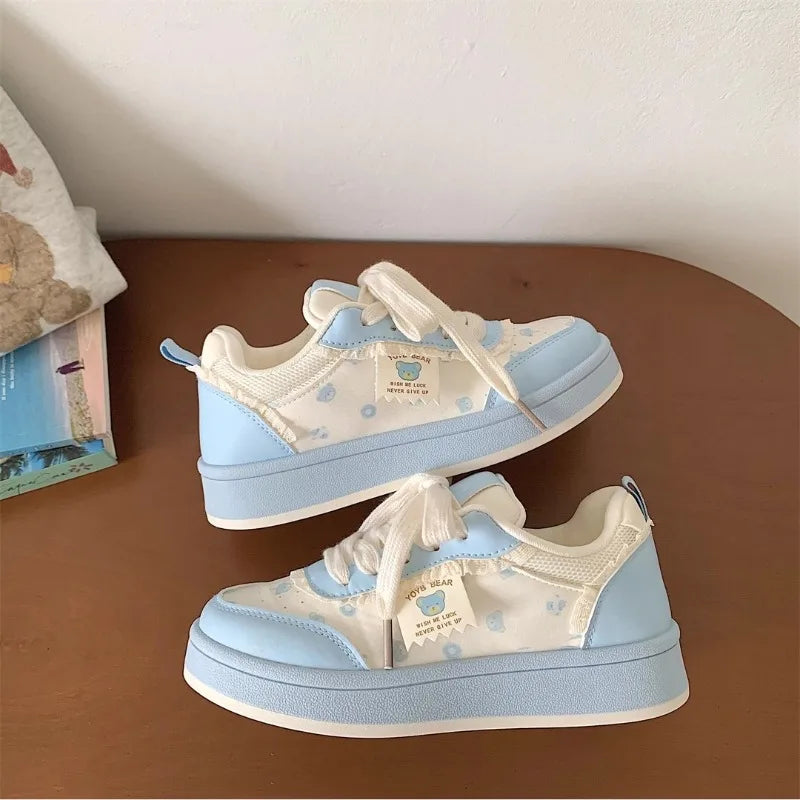 Kawaii Cute Bowknot Patchwork Sneakers - Pink, Blue & Yellow