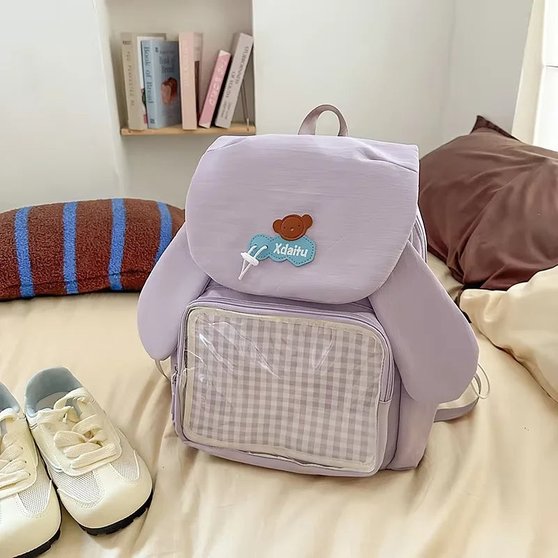 Kawaii Rabbit-Ear Ita Backpack with Transparent Front Pocket