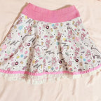 Kawaii Pink Cartoon Print Lace-Trim A-Line Mini Skirt