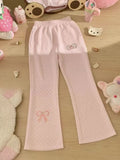 Kawaii Polka Dot Flared Pants with Embroidery