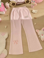 Kawaii Polka Dot Flared Pants with Embroidery