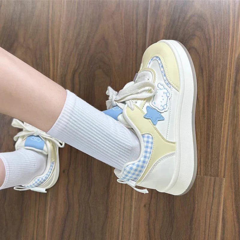 Kawaii Women's Cute Printed Lace-Up Sneakers