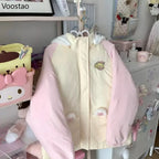 Kawaii Bear-Ear Hooded Padded Jacket with Embroidery