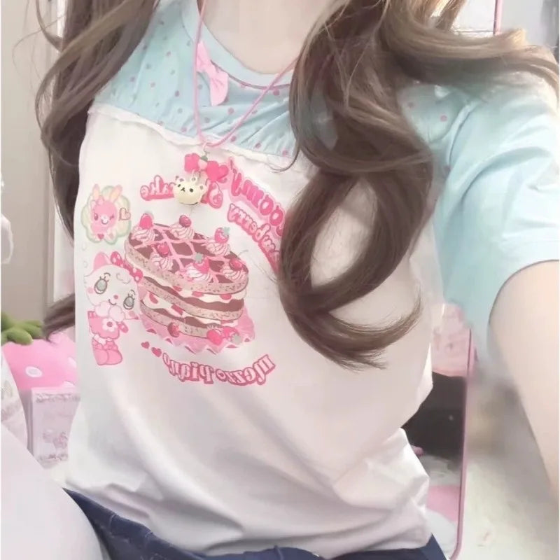 Women's White Kawaii Graphic T-Shirt – Short Sleeve Slim Fit