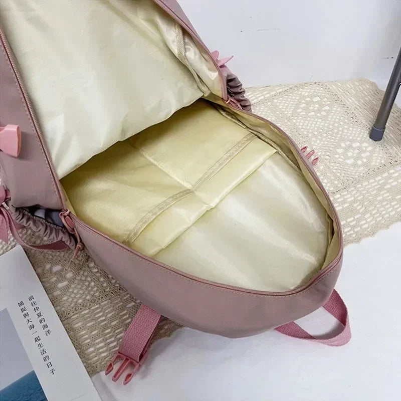 Kawaii Multi-Pocket Nylon Backpack with Clear Display Pockets