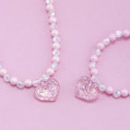 Kawaii Pink Heart Beaded Necklace and Bracelet Set