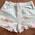 Kawaii Women's Striped Cartoon-Embroidered Lace-Trim Shorts