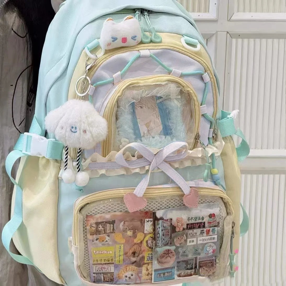 Kawaii Ita Backpack with Clear Display Pockets and Ruffle Bow Detail