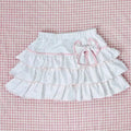 Kawaii White Polka-Dot Ruffle Mini Skirt with Pink Bow