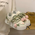 Kawaii Flower Charm Platform Sneakers - White with Green, Pink or Blue