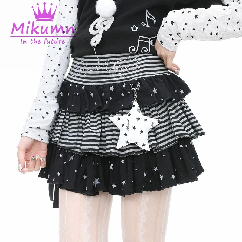 Kawaii Star & Stripe Ruffle Mini Skirt