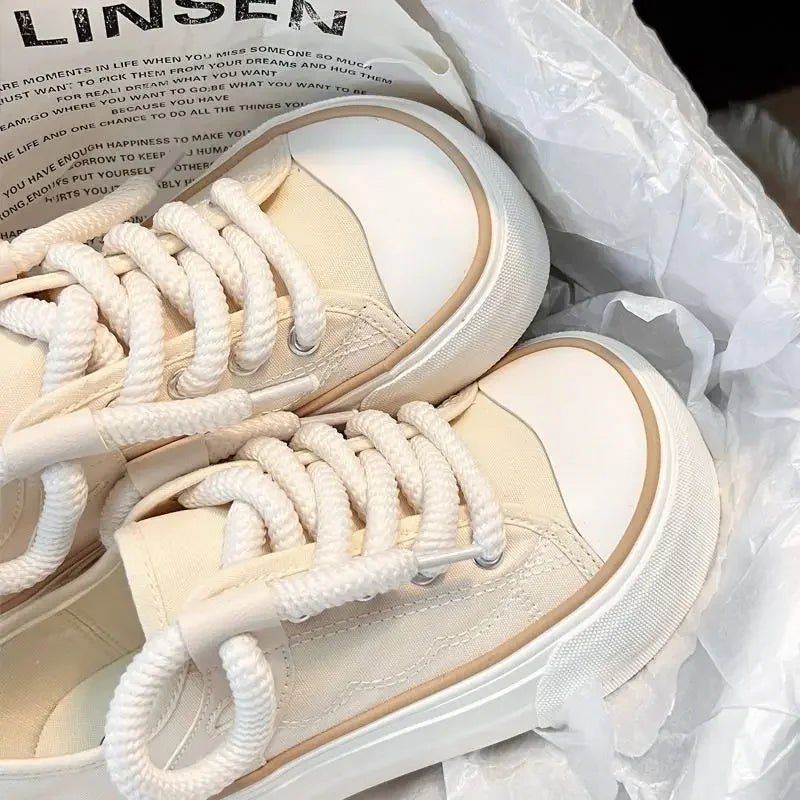 Women's Kawaii Canvas Platform Sneakers - Lace-Up, 4 cm Heel