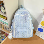 Kawaii Polka Dot School Backpack with Multiple Pockets