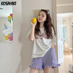 Kawaii Bow-Embroidered Ruffle Shorts