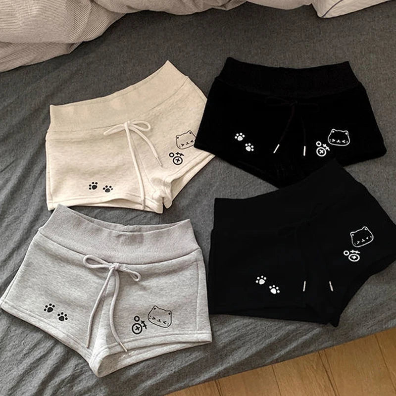 Kawaii Cat Graphic Drawstring Shorts