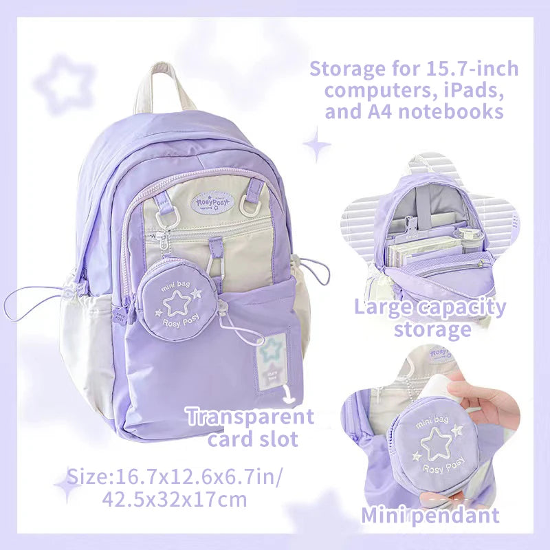 Kawaii Multi-Compartment Backpack with Mini Pouch