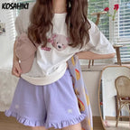 Kawaii Bow-Embroidered Ruffle Shorts