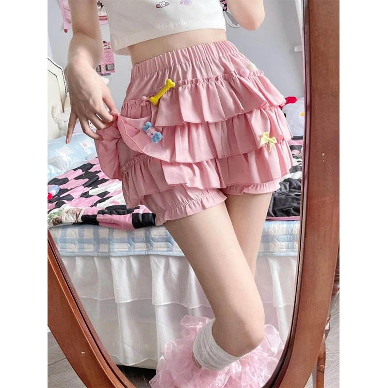 Kawaii Y2K Ruffle Mini Skirt with Bow Details