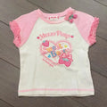 Pink and White Strawberry Graphic T-Shirt with Lace-Trim Sleeves