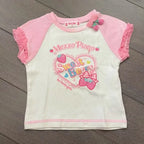 Pink and White Strawberry Graphic T-Shirt with Lace-Trim Sleeves