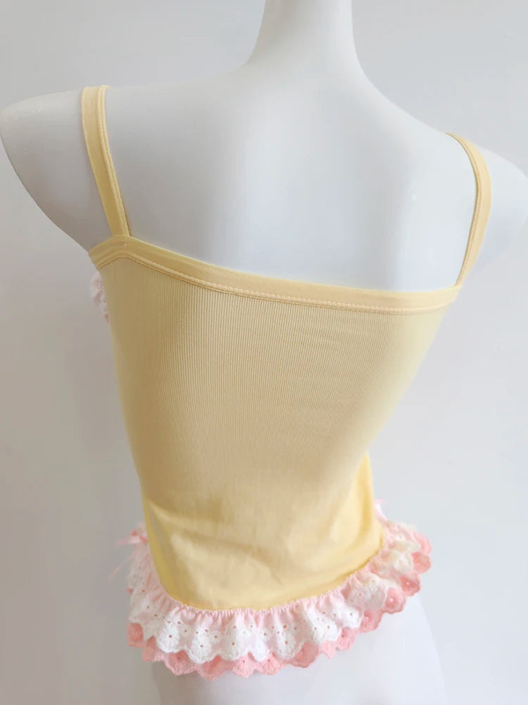 Kawaii Lace-Trim Bow Camisole Tops & Skirt Sets