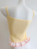 Kawaii Lace-Trim Bow Camisole Tops & Skirt Sets