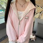 Kawaii Cat Embroidery Hooded Zip Hoodie