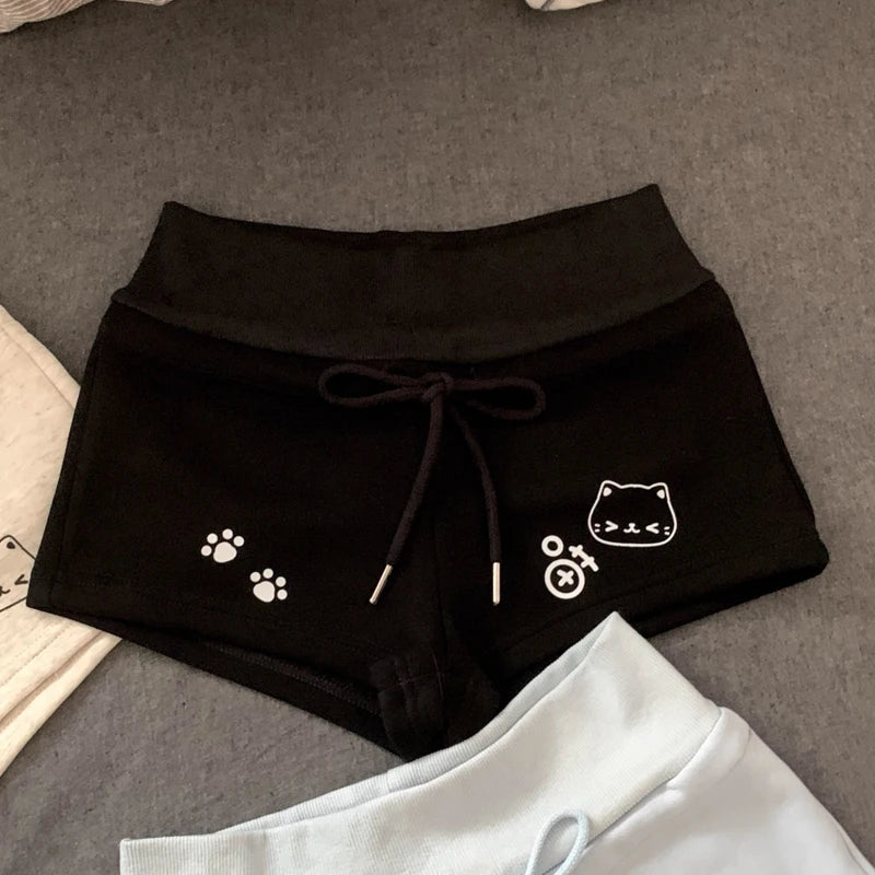 Kawaii Cat Graphic Drawstring Shorts